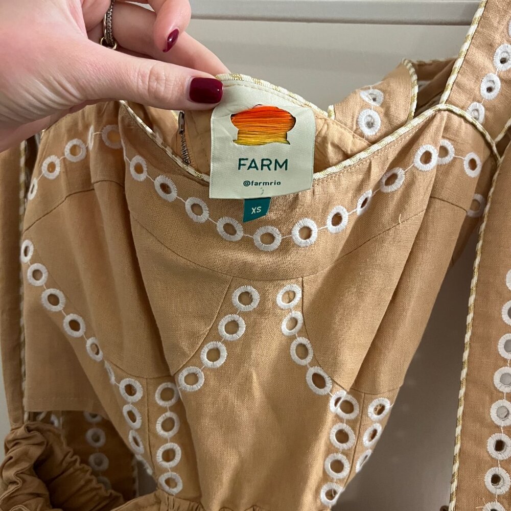 FARM Rio Peach Eyelet Midi Dress with White Embroidery - Picture 5 of 6